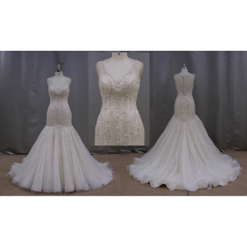 Full Beaded Sleeveless Champagne Wedding Dress